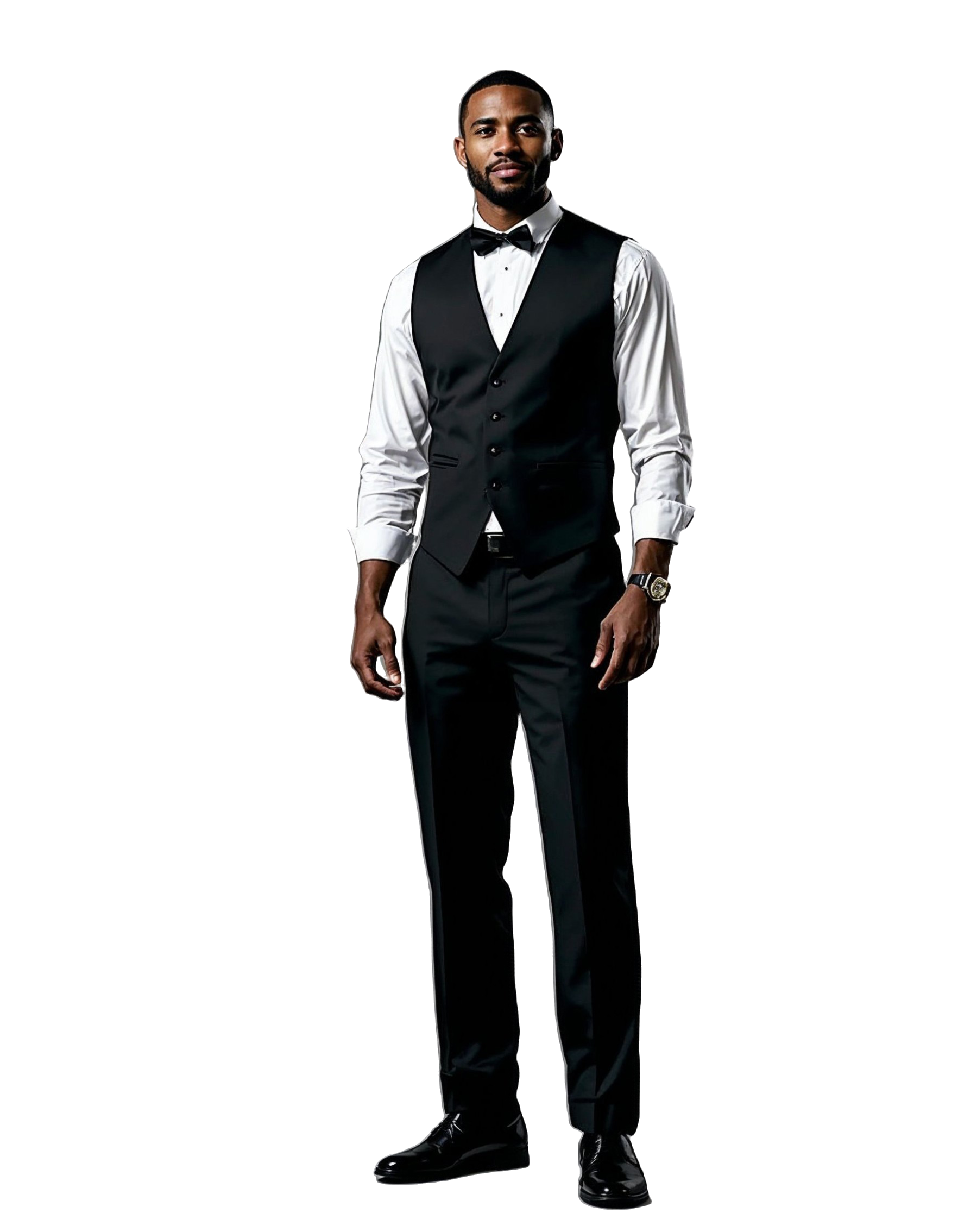 White Shirt Black Vest uniform example - male