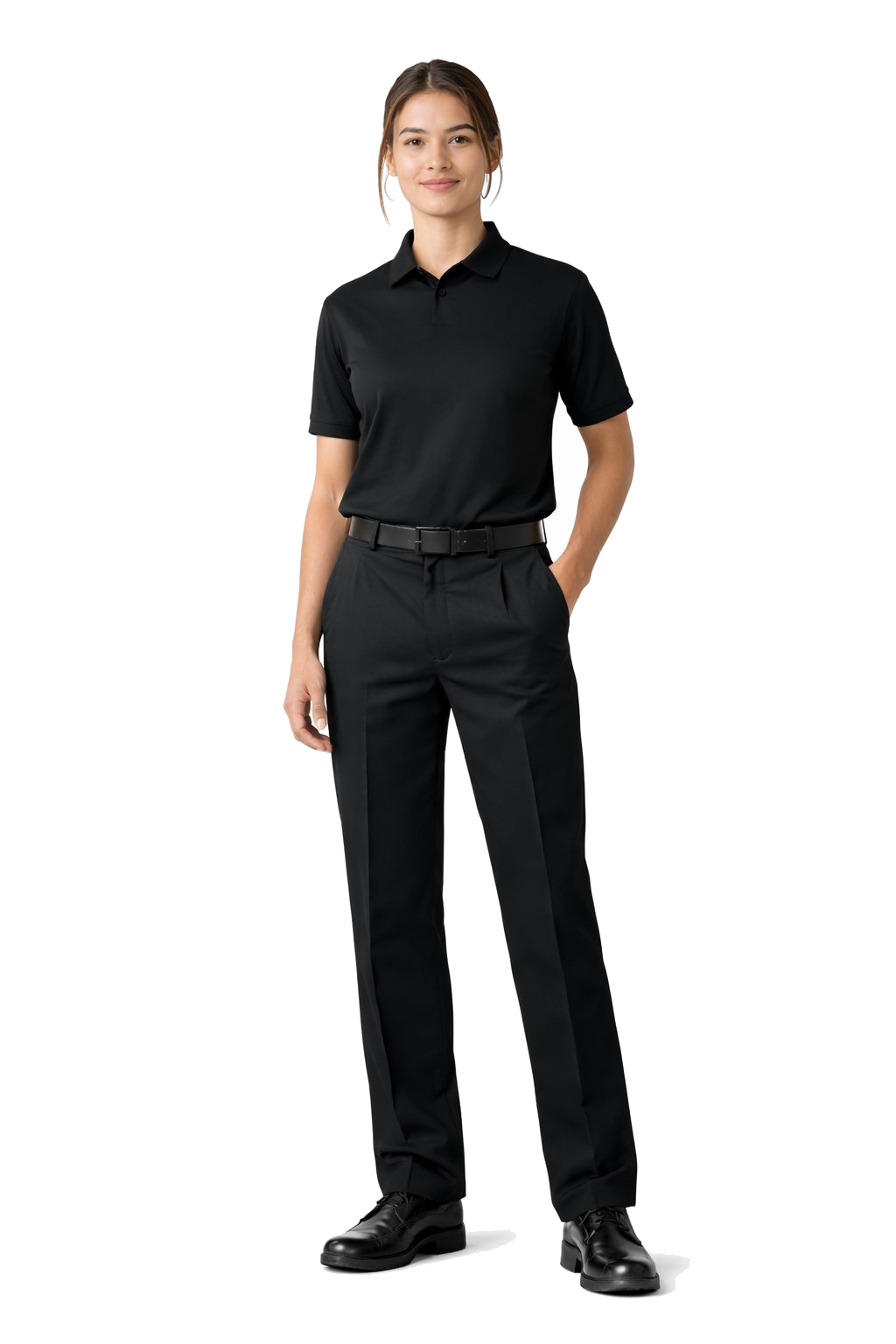 Black Polo Utility uniform example - female