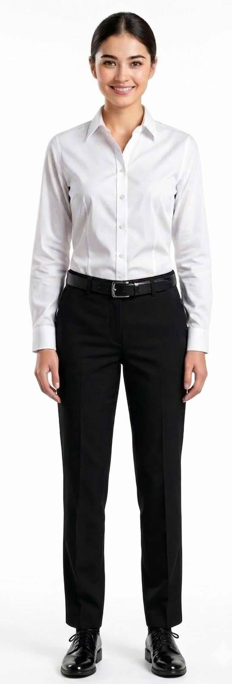 White Shirt Black Pants uniform example - female